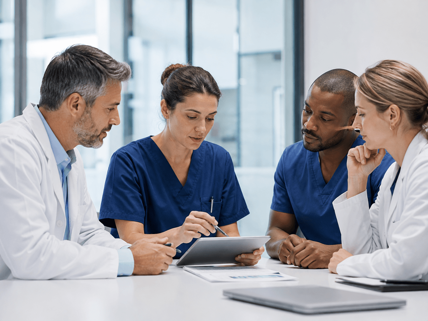 A professional healthcare team working together